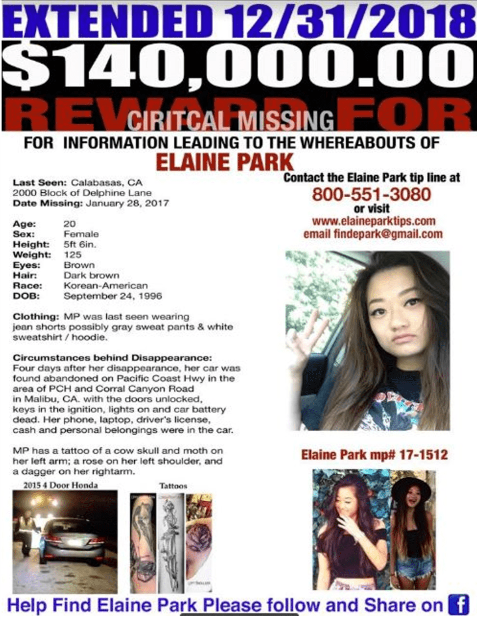Elaine Park Missing Persons Flyer