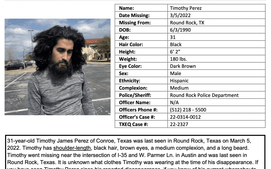 Have you seen Timothy Perez? Texas man believed to be “missing voluntarily” by Round Rock police.